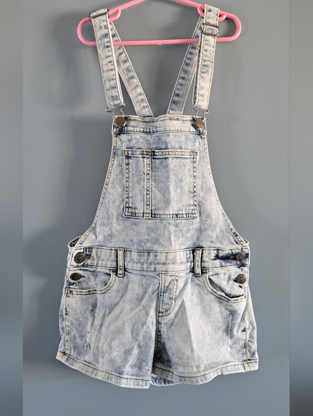 Light Wash Denim Short Overalls for Girls - Light Blue